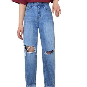 High Waist Ripped Boyfriend Jeans